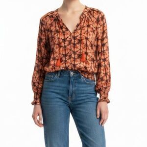 Anthropologie Porridge Elizabeth Peasant Gauze Blouse Women Small Orange Batik